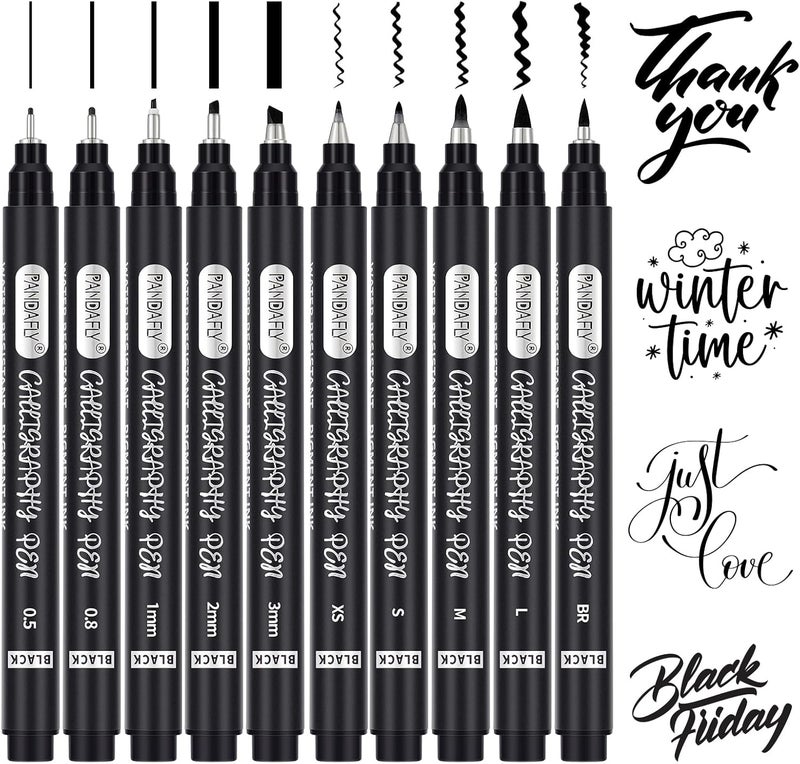 PANDAFLY Calligraphy Pen, 10 Size Calligraphy Pens for Writing, Brush Pens Calligraphy Set for Beginners, Hand Lettering Pen for Art Drawing, Sketching, Scrapbooking - Image 1
